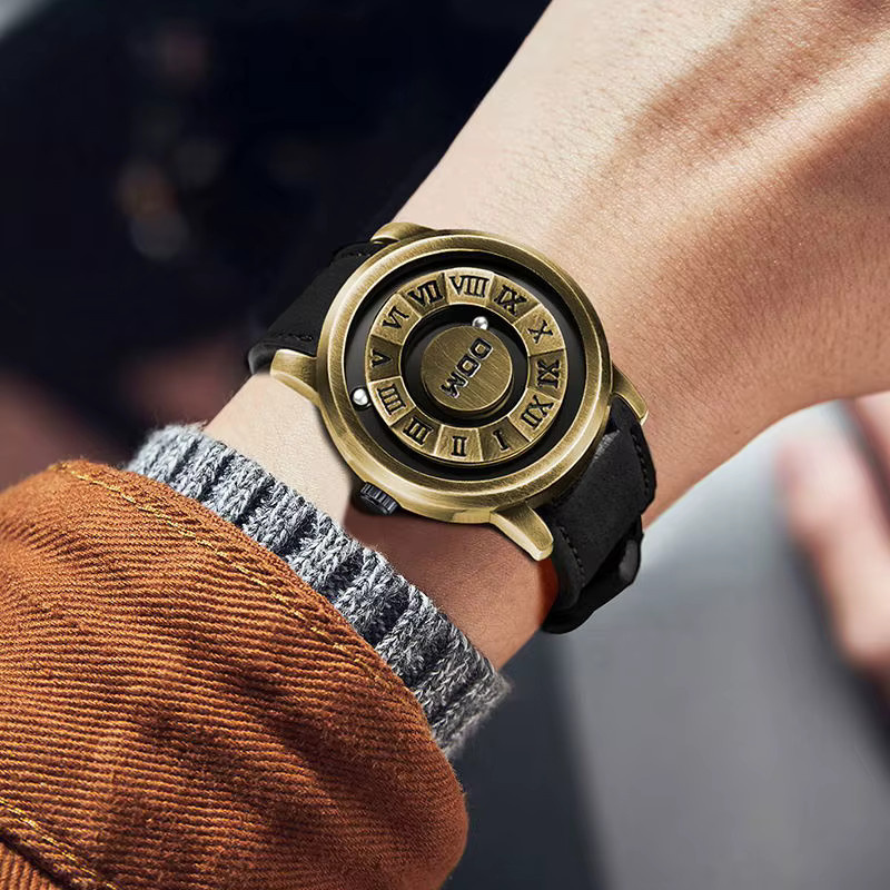 DOM Herren-Quarzuhr, Messing, Bronze, Lederarmband - Bild 6