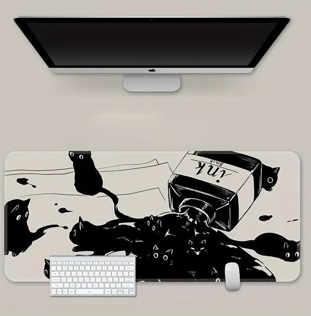 SZ-Damai Mauspad mit Cartoon-Katzen-Motiv in Schwarz-Weiß, großflächige Schreibtischmatte für Büro und Computer - Bild 1
