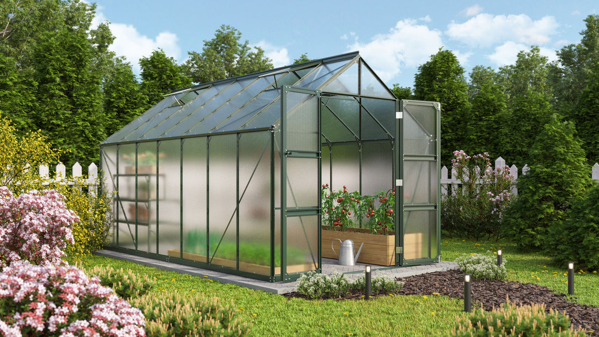 Vitavia Gewächshaus Domus 11500 in Smaragdgrün mit 11,5 m² Fläche, Polycarbonat-Platten und Aluminiumrahmen - Bild 2