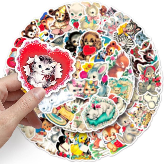 66 Stück Retro-Aufkleber mit niedlichen Haustieren in Multicolour für Scrapbooking und Sammelalben - Bild 1