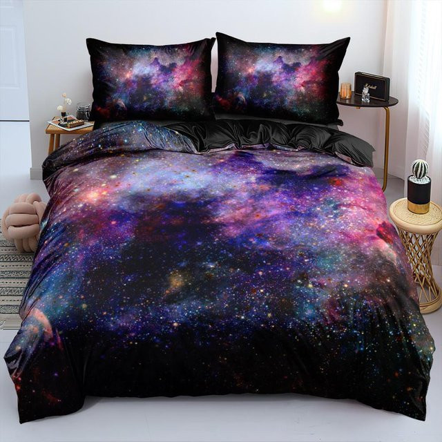 JMG Household Supplies Bettwäscheset Galaxy Dunkelblau mit Sternenmotiv aus Mikrofaser, 2-teilig, B: 133 cm, H: 70 cm - Bild 1
