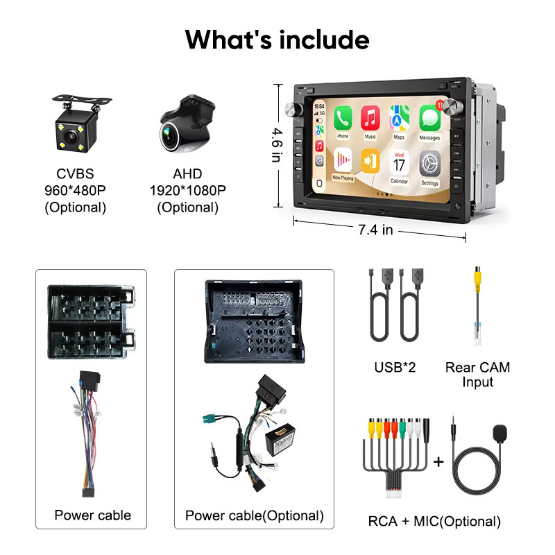 AINAVI 7 Zoll 2 Din Autoradio mit Wireless Carplay und Android Auto, IPS Touchscreen, Bluetooth 5.0, Schwarz, passend für VW Golf 4, Jetta MK4, Passat B5, Multivan T5, Polo 4, Seat Leon und Skoda EOS - Bild 2