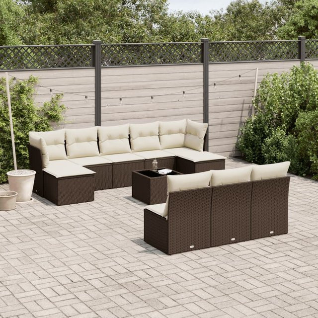 vidaXL 11-teilige Garten-Sofagarnitur in U-Form aus braunem Polyrattan mit UV-beständigen Kissen und Metallrahmen - Bild 3