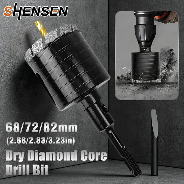 SHENSEN Gelöteter Diamantbohrer mit M16 Gewinde und SDS Plus Schaft für Ziegel, Beton und Stein, Durchmesser: 68 mm, 72 mm, 82 mm - Bild 1