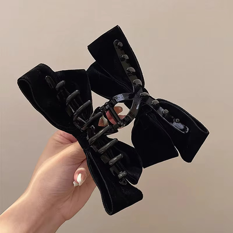 Haarspangen Schleife Hai Clips, Schwarz Rot Samt, Damen - Bild 2