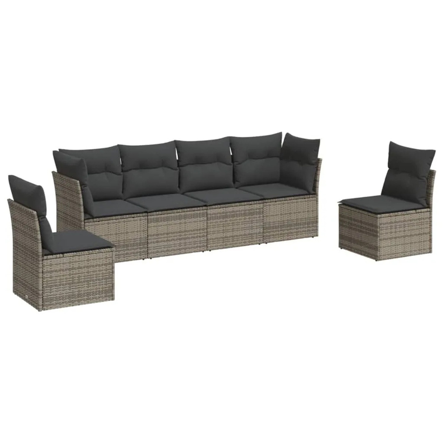 vidaXL 6-tlg Garten-Sofagarnitur in L-Form aus Poly-Rattan in Grau mit Sitzkissen und Stauraum - Bild 2