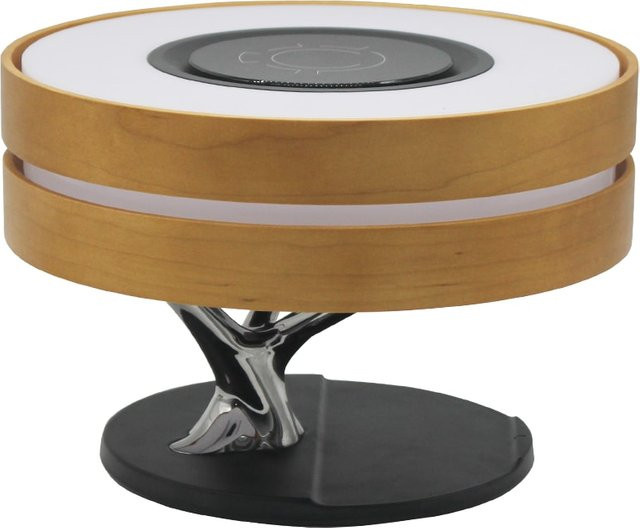 Fontastic Exclusive Multi Funktionslampe Icona Tischlampe mit WLAN aus Holz und poliertem Aluminium in Silber - Bild 1