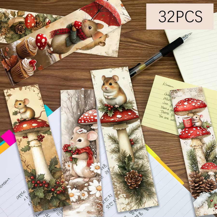 32 Stück Weihnachts-Lesezeichen mit Pilz- und Hamstermotiv in Mehrfarbig aus Papier - Bild 3
