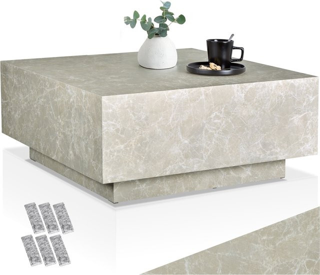 tectake Couchtisch Lasley in Travertinoptik Beige, minimalistisches Design aus MDF, B/T/H: 80 x 80 x 35 cm - Bild 1