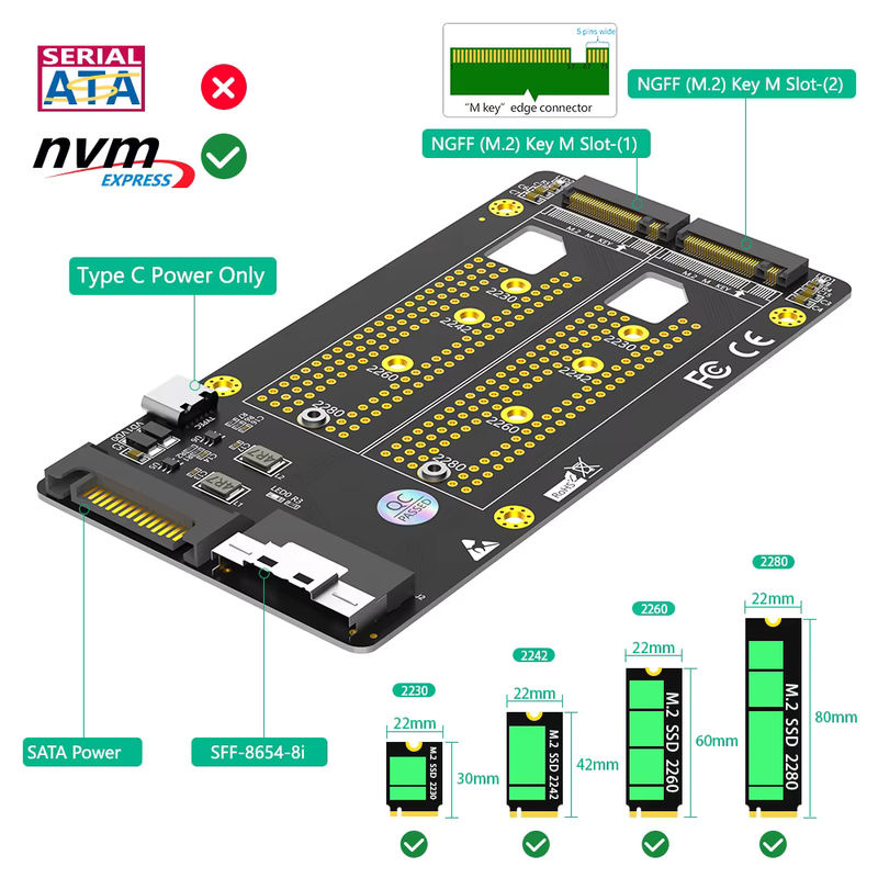 T.F.SKYWINDINTL Dualer 2X M.2 NVMe SSD zu Slimline SFF-8654 8X Adapter in Schwarz für M.2 NVMe SSD Formate 2230/2242/2260/2280 - Bild 3
