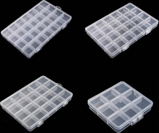 QIAO Schmuck-Aufbewahrungsbox aus Kunststoff mit 28 Gittern, transparenter Perlen-Organizer für Accessoires und Kleinteile, B: 22,3 cm, T: 13,2 cm - Bild 1