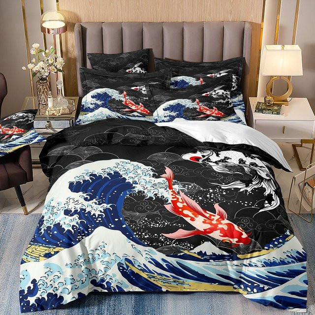 Kirschblüten Bettwäsche Set mit 3D Japanischer Landschaft von Binchi Fitness, Mehrfarbig, Microfaser, B/H: 200 x 200 cm - Bild 1