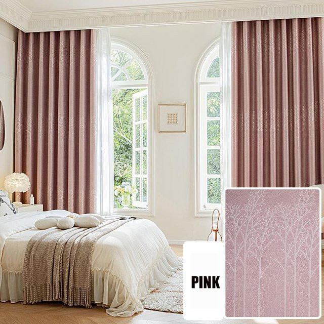 Verdunkelungsvorhänge Home with love in Rosa mit Jacquard-Blumenmuster, B: 150 cm, H: 270 cm - Bild 1