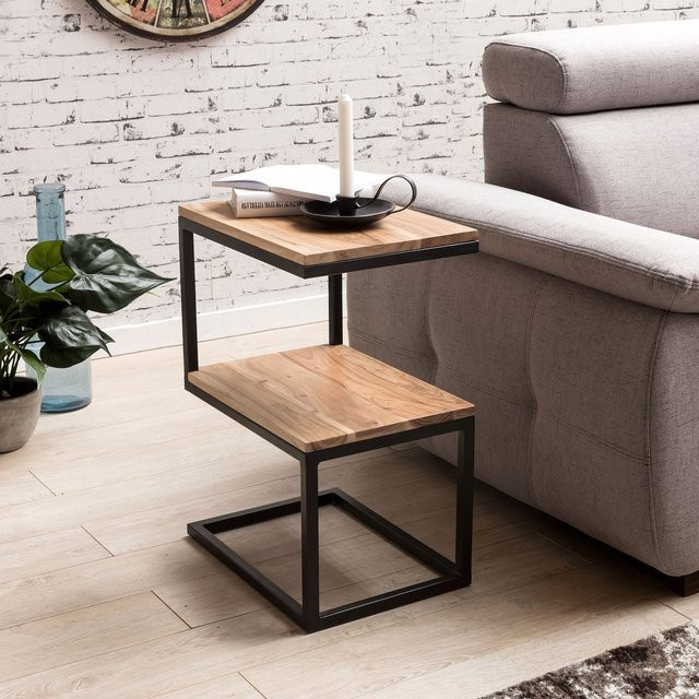Beistelltisch AKOLA von KADIMA DESIGN aus Massivholz Akazie und Metall im Landhausstil, Farbe Braun, B/T/H: 30 x 45 x 60 cm - Bild 1
