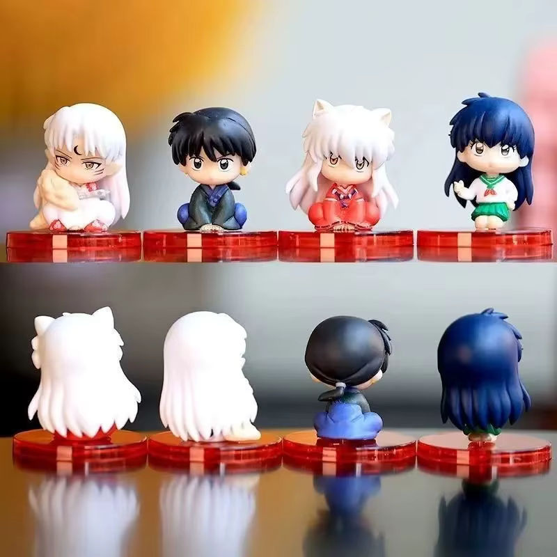 8er Set Anime Figuren Inuyasha Sesshomaru Kikyo und Kagome aus Kunststoff, mehrfarbig mit Goldakzenten, Takara Tomy Sammlerfiguren für Desktop und Auto - Bild 2