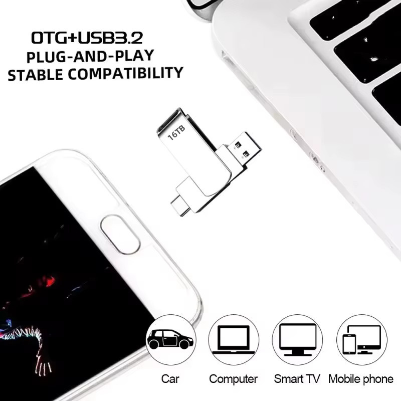 DIXSG USB-Stick USB 3.2 mit 2 TB Kapazität, High-Speed Metall-Pendrive mit USB-C Anschluss, Silber - Bild 4