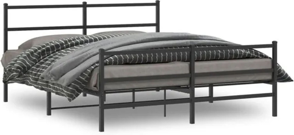 Metallbett vidaxl im Industrial Design mit Kopf- und Fußteil, Schwarz, B/T/H: 160 x 200 cm - Bild 1