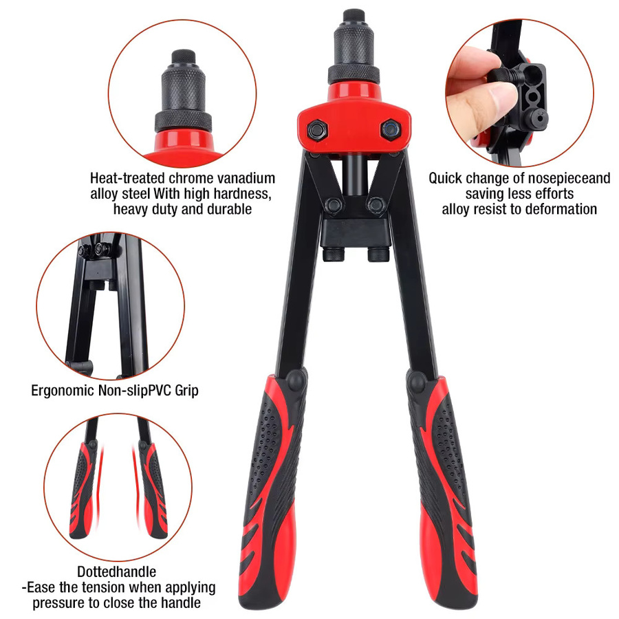 Manuelle Nietpistole TEMPS DETIR als arbeitssparende Blindnietpistole für den Haushalt mit ergonomischem rutschfestem PVC-Griff, geeignet für Nieten von 3,2 mm bis 4,8 mm - Bild 2