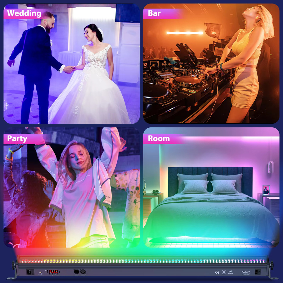 Yiflamefly RGB Wandfluter-Lichtleiste mit 336 LEDs und 80W, DMX Bühnenlicht Stroboskop in Schwarz - Bild 4