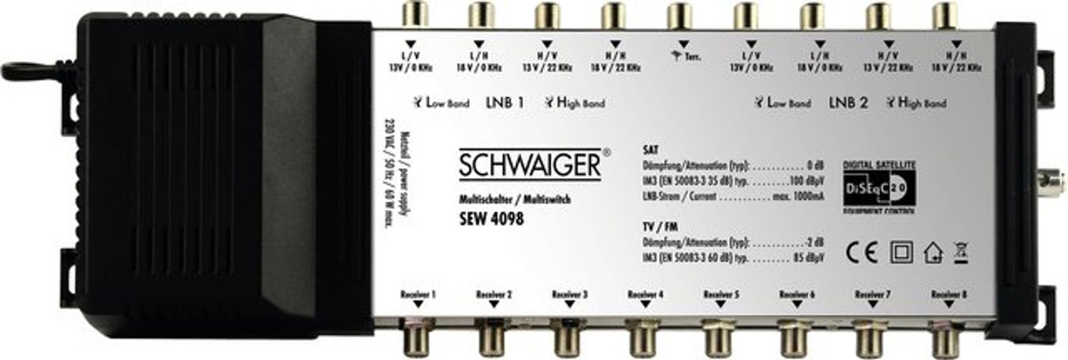 Schwaiger SAT Multischalter 9 Eingänge zu 8 Teilnehmern in Silber - Bild 2