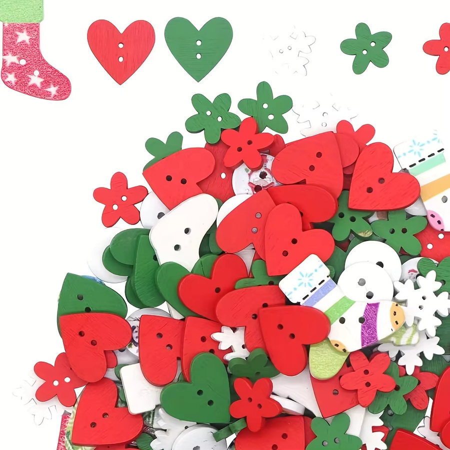 Bunte Holzknöpfe für Weihnachten zum Nähen und Basteln, Multicolor - Bild 4