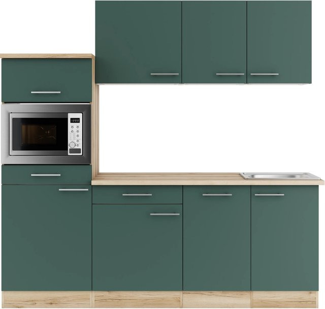 OPTIFIT Savona405 Küchenzeile in Steingrün mit modernem Design und melaminbeschichteten Qualitätsspanplatten, Breite: 210 cm - Bild 1