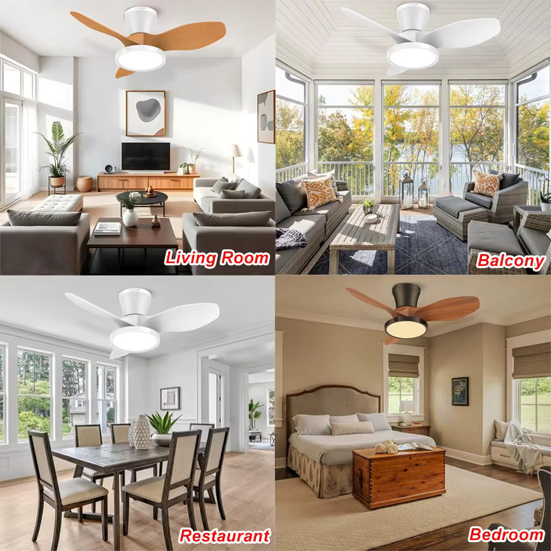 LINYILIGHT LED-Deckenventilator mit Lampe in Weiß und Holzmaserung für Schlafzimmer und Wohnzimmer - Bild 5