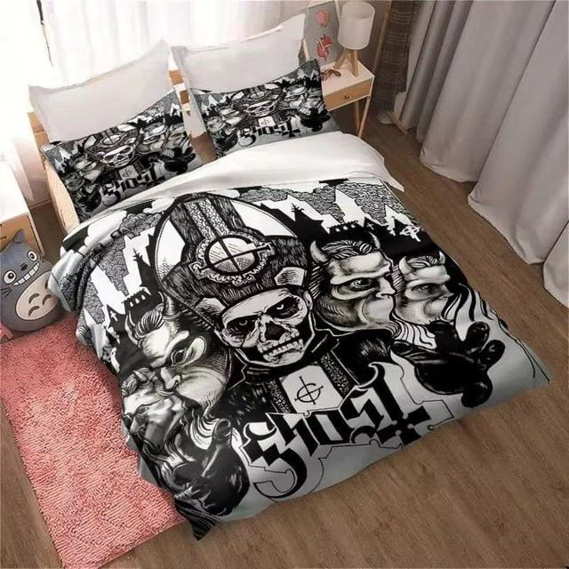JMG Household Supplies Bettwäsche-Set mit Rockband Geistermuster, 3-teilig, Mikrofaser, Schwarz, B/H: 90 x 200 cm - Bild 1
