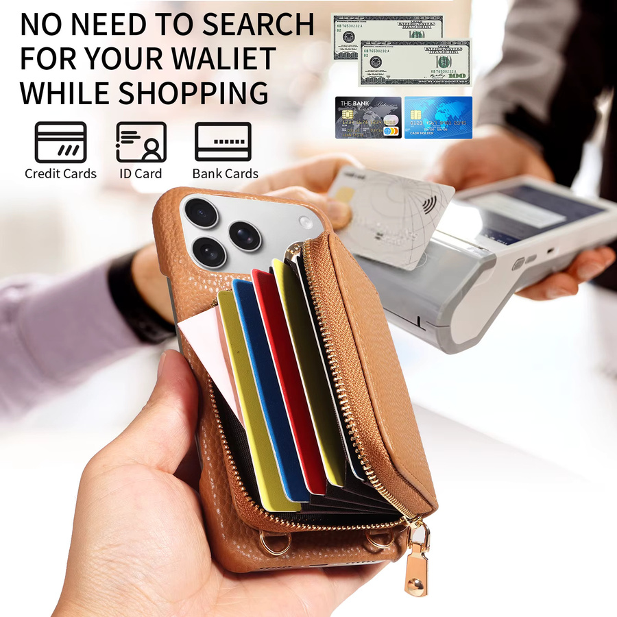 Trendige PU-Leder Handyhülle für Samsung Galaxy S26 S25 S24 S23 FE Ultra Plus A56 A54 A16 mit Kartenfach und Ring-Lanyard in Braun - Bild 3