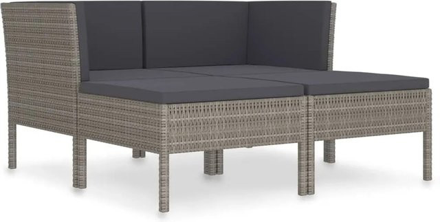 vidaXL 4-tlg Garten-Lounge-Set in L-Form aus Poly Rattan und Metall mit Auflagen in Grau Anthrazit - Bild 1