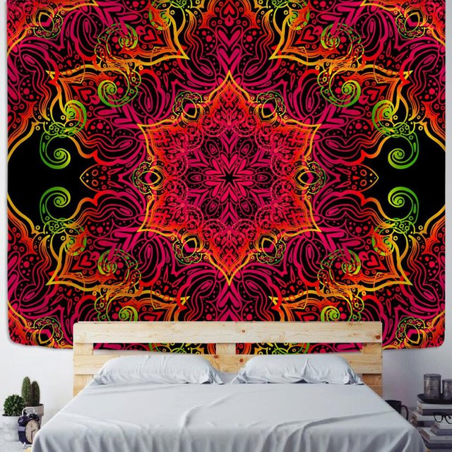 Bunter Mandala Wandteppich im Boho Design mit Sonne und Mond aus Polyester, B/H: 150 x 100 cm - Bild 1