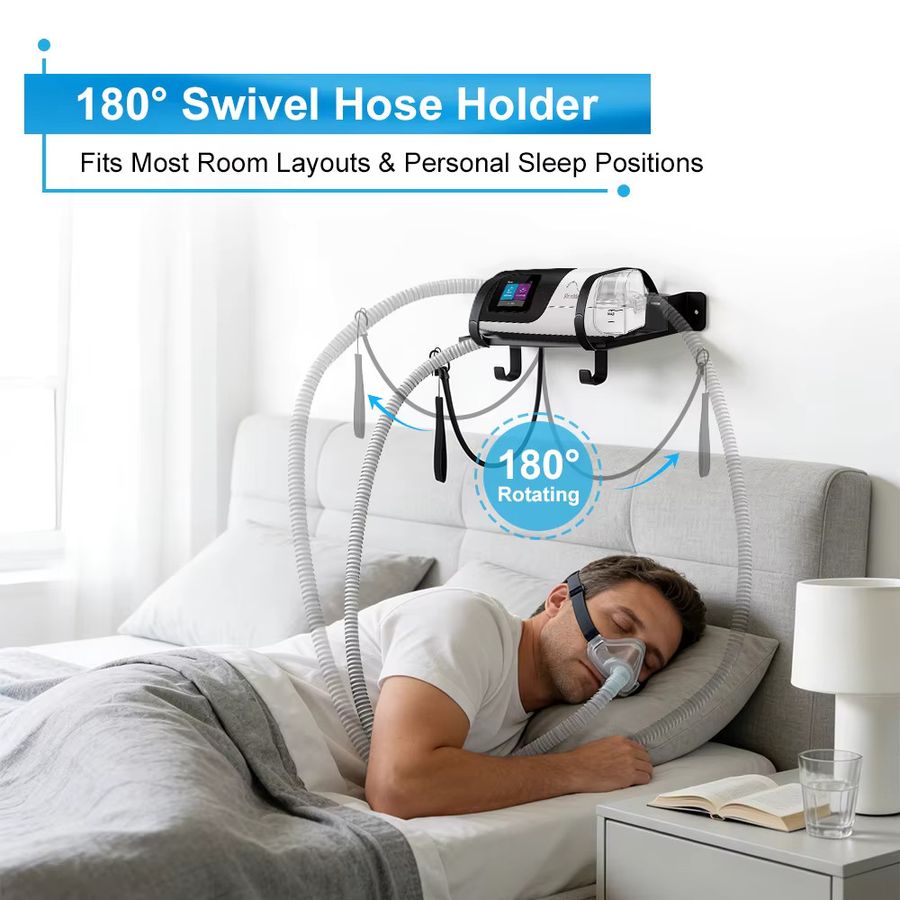JBMBHC CPAP-Wandregal kompatibel mit S10/S11 Nachttisch-Organizer mit verstellbarem Winkel, CPAP-Schlauchhalter und Haken für Maskenröhren - Bild 3