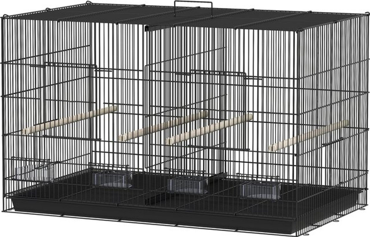 PawHut Vogelkäfig mit Trennwand und Regalboden aus Stahl und Kunststoff, Schwarz, H 94 x B 57 x T 57 cm - Bild 1