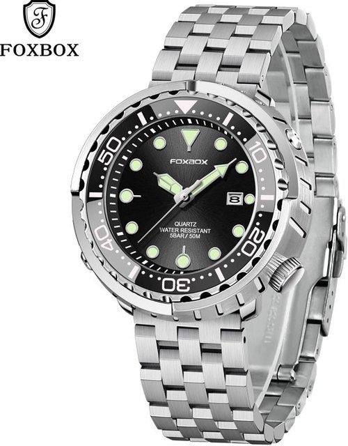 FOXBOX Armbanduhr Quarz, schwarz/silber, Herren, 50m Wasserdicht - Bild 1