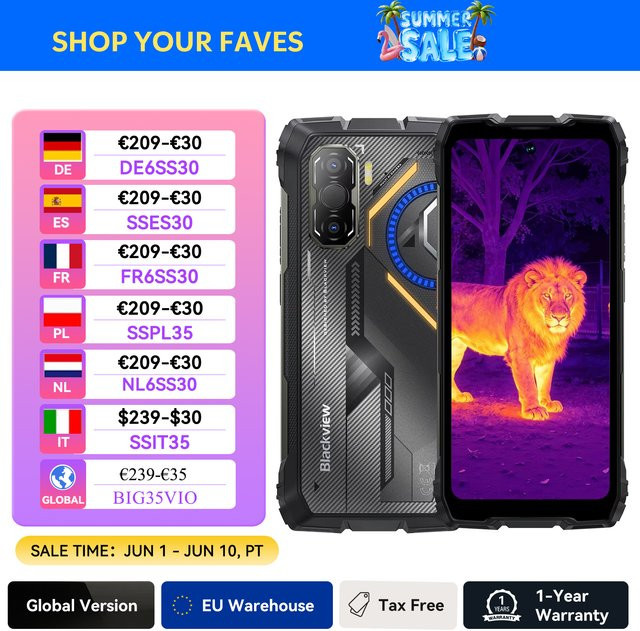 Blackview ROCK 3 Robustes Smartphone mit Android 15, 6,78 Zoll 2,4K Display, FLIR Wärmebildkamera, 8GB RAM, 256GB Speicher, 10000mAh Akku und 15W kabellosem Laden, Orange/Schwarz - Bild 1