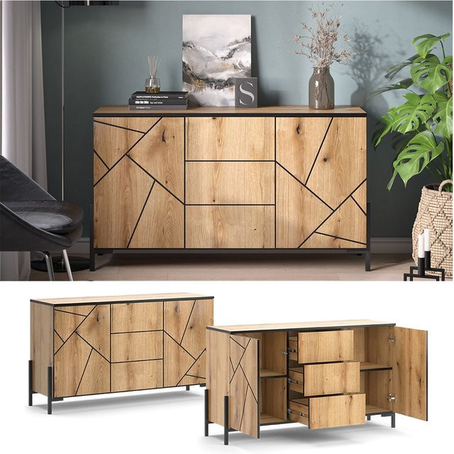 Vicco Sideboard Hatto in Eiche Evoke mit 2 Türen, B: 124 cm, H: 96,9 cm, T: 195,9 cm - Bild 1
