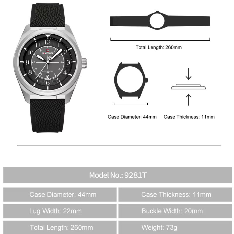 NAVIFORC Armbanduhr, Quarz, Silikonarmband, Schwarz, Herren - Bild 3