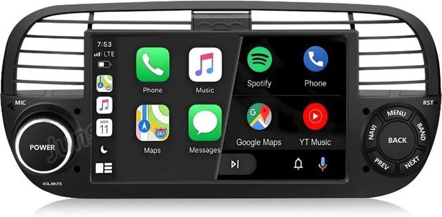 Junsun Autoradio für FIAT 500 (2007-2015) mit Bluetooth und GPS in Schwarz, 7 Zoll Display - Bild 1