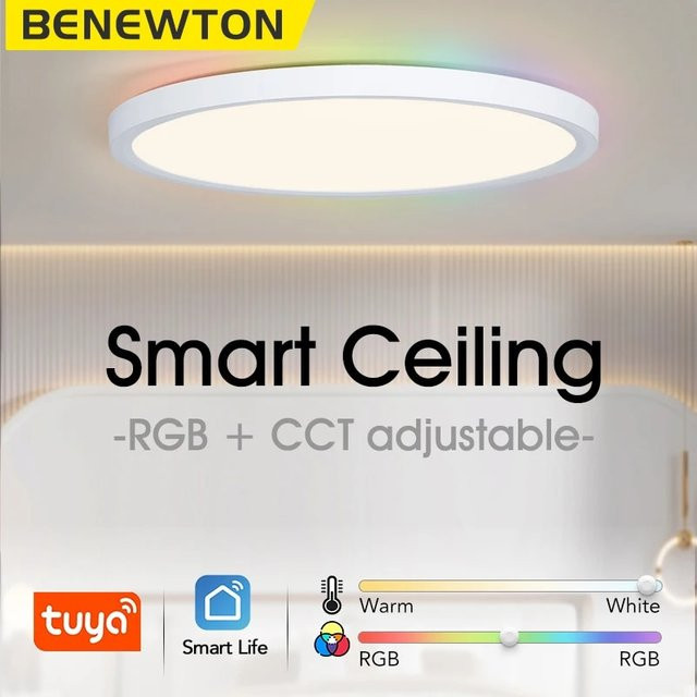 Benewton Tuya Smart LED Deckenlampe mit RGB-Farbe, App- und Sprachsteuerung für Alexa und Google Assistant, Weiß - Bild 1