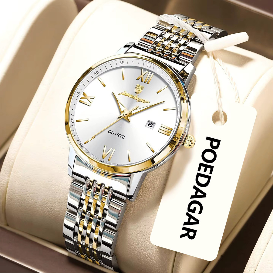 POEDAGAR Armbanduhr, Quarz, Edelstahl, Silber, Damen, Datum - Bild 2