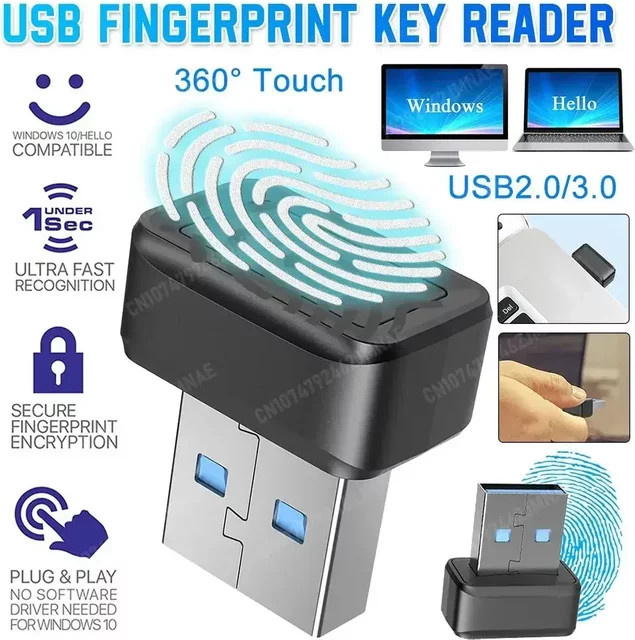 OLOEY USB-Fingerabdruckscanner in Schwarz für biometrische Anmeldung und PC-Sicherheit unter Windows - Bild 1
