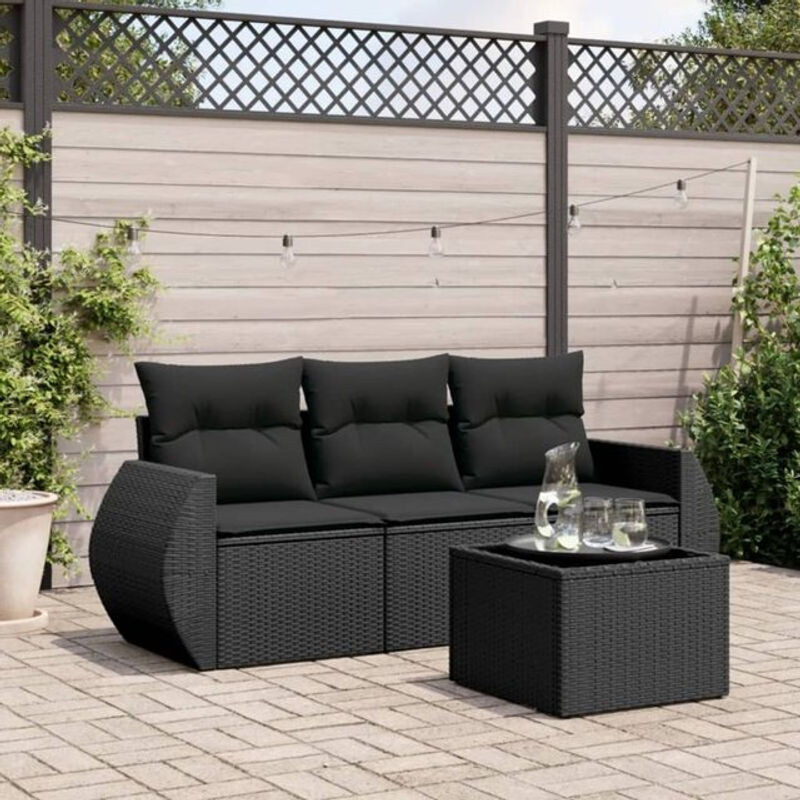 4-tlg. Garten-Sofagarnitur aus Poly-Rattan mit Kissen in Schwarz von vidaxl - Bild 1