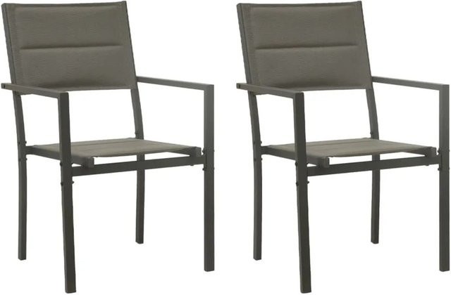 Furnicato Gartenstühle 2er Set aus Textilene und pulverbeschichtetem Stahl in Grau und Anthrazit mit Armlehnen und Stapelfunktion - Bild 1