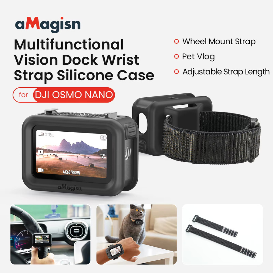 AMagisn Armband mit Silikon-Schutzhülle in Schwarz für DJI Osmo Nano mit zwei Befestigungsmodi und Vision-Dock-Funktion - Bild 4