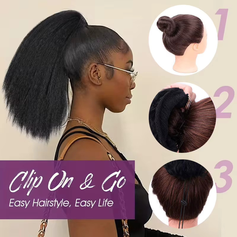 Synthetische kurze Yaki Haarverlängerung Pferdeschwanz, Schwarz, Damen - Bild 5
