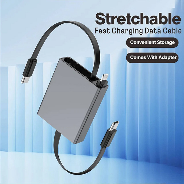 OIITH Einziehbares USB-C Ladekabel mit 60W PD Schnellladung in Schwarz - Bild 1