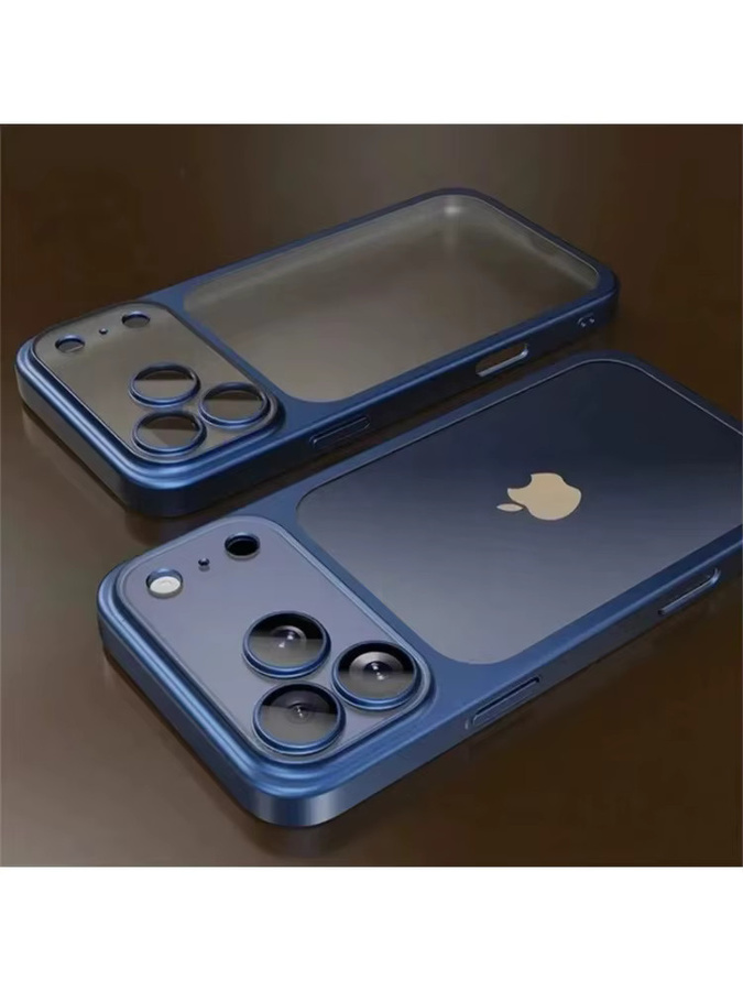 EIENACOCO Matte Silikon Schutzhülle mit Linsenschutzfolie für iPhone 12 bis iPhone 17 Pro Max, Transparent, Gold, Blau - Bild 2
