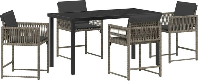 vidaXL Garten Essgruppe 5-teilig aus grauem Poly-Rattan mit Glastisch für Terrasse und Garten - Bild 1