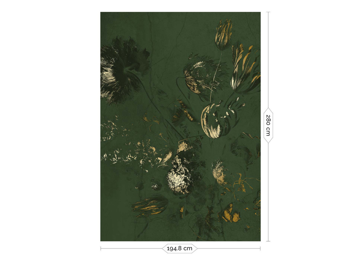 KEK Amsterdam Mural Fresco Flowers Uyterlinde Wandtattoo in Grün und Gold mit floralem Vintage-Design, Breite: 195 cm - Bild 2