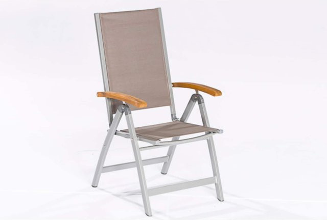 Merxx Klappstuhl Naxos 5-fach verstellbar aus Akazienholz und Textil in Grau und Braun, B/H/T: 58,5 x 110,5 x 65 cm - Bild 1